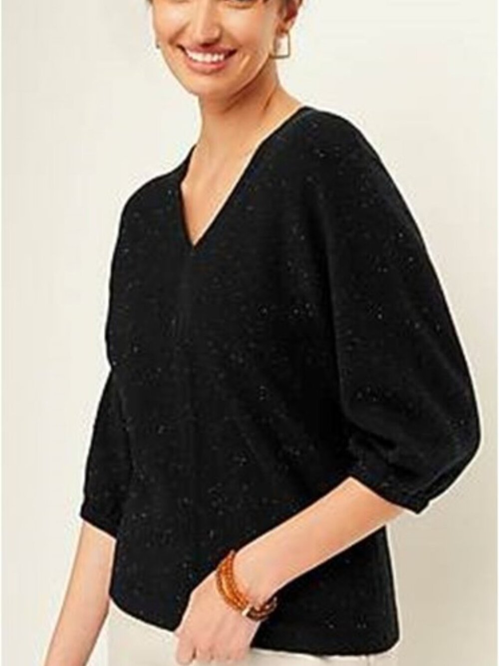 J. Jill Small TALL Sweater - Tweed Double-V - Black